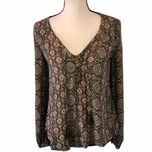 Hollister Green/Pink Aztec Boho Long Sleeve Top
